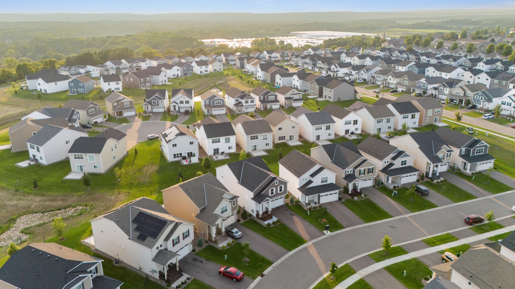 Aerial view of a residential neighborhood