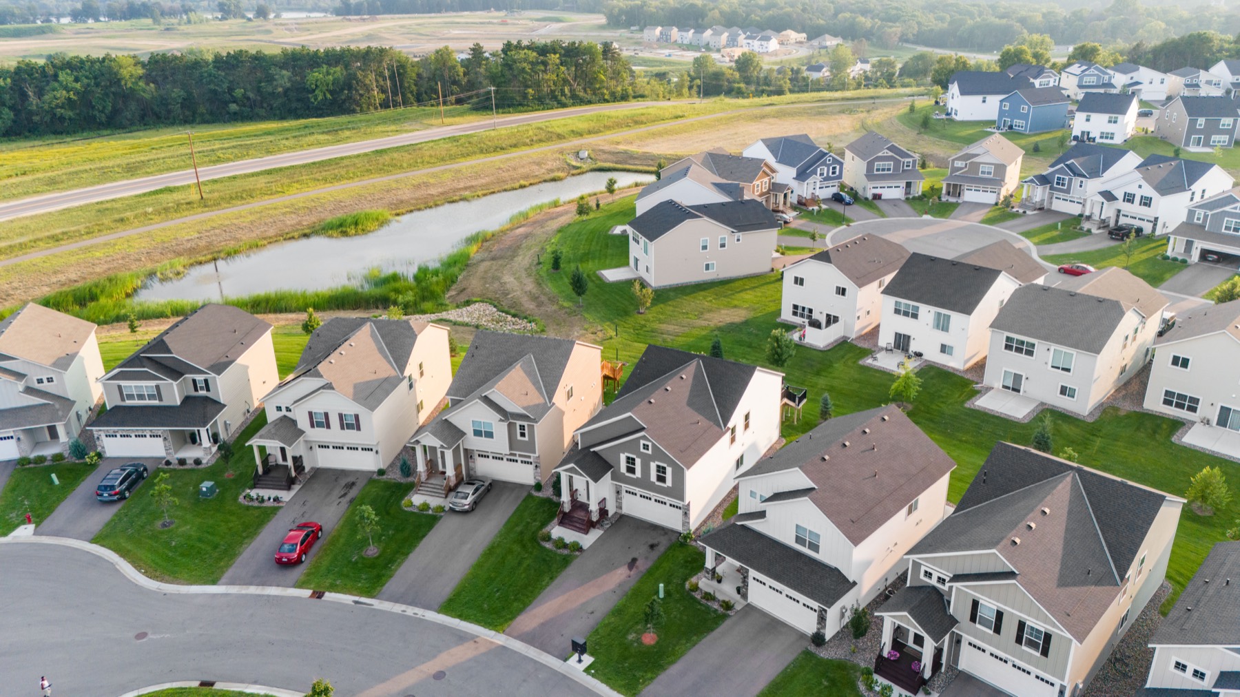 Aerial view of homes on a residential street
