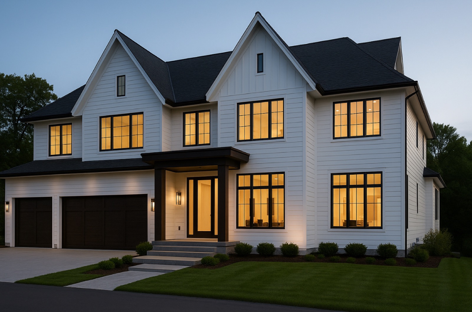 Illustration of a two-story home at dusk