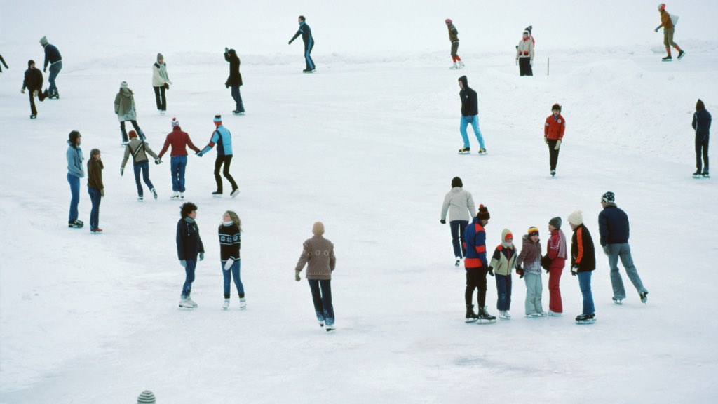 Minnesota residents enjoying winter activities including skating, skiing, and community events