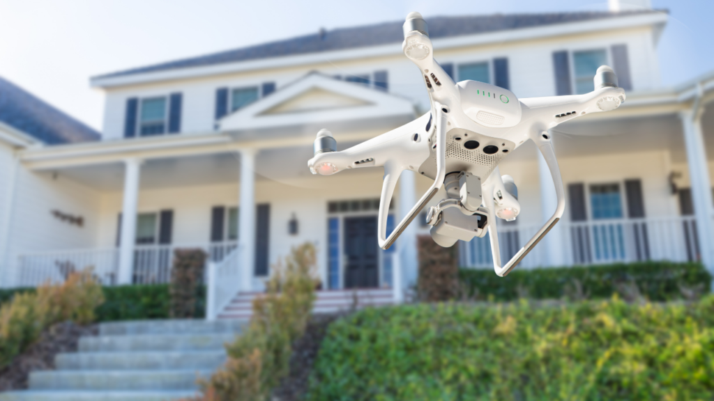 Professional drone filming a Minnesota home for real estate marketing and online listing promotion