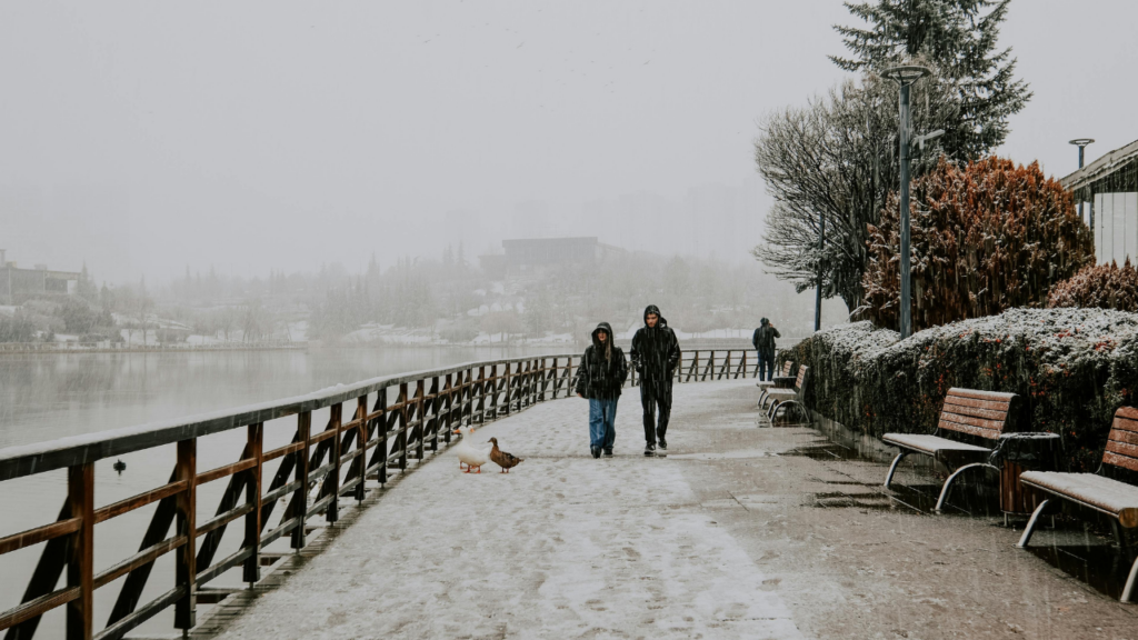 Minnesota residents enjoying winter activities and daily life during a snowy season