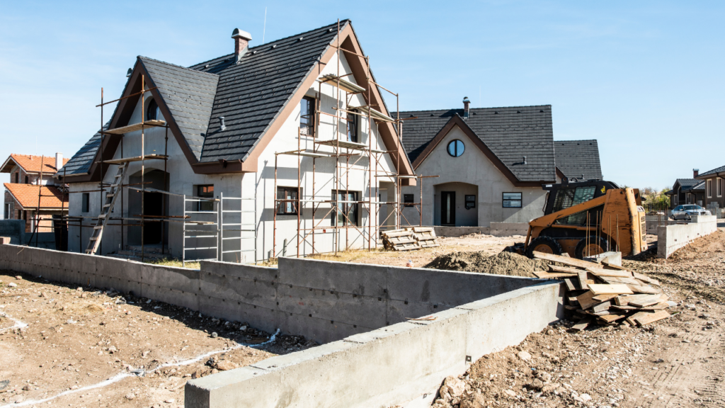 New construction home being built in stages in a Minnesota residential community