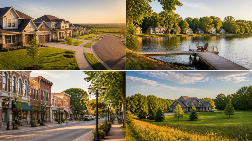 A newer suburban development with spacious lots representing an outer ring Twin Cities Minnesota community.